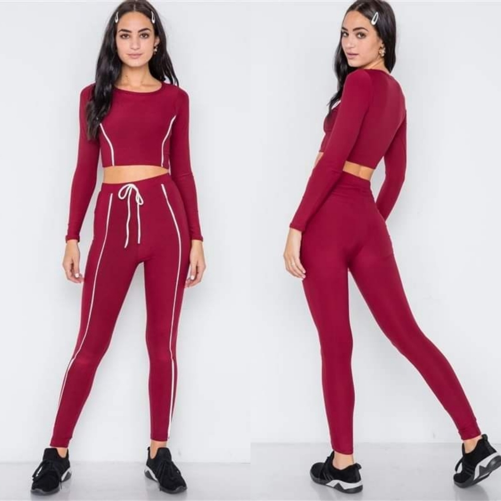 Yoga Life Legging & Crop Athleisure Set (Red)
